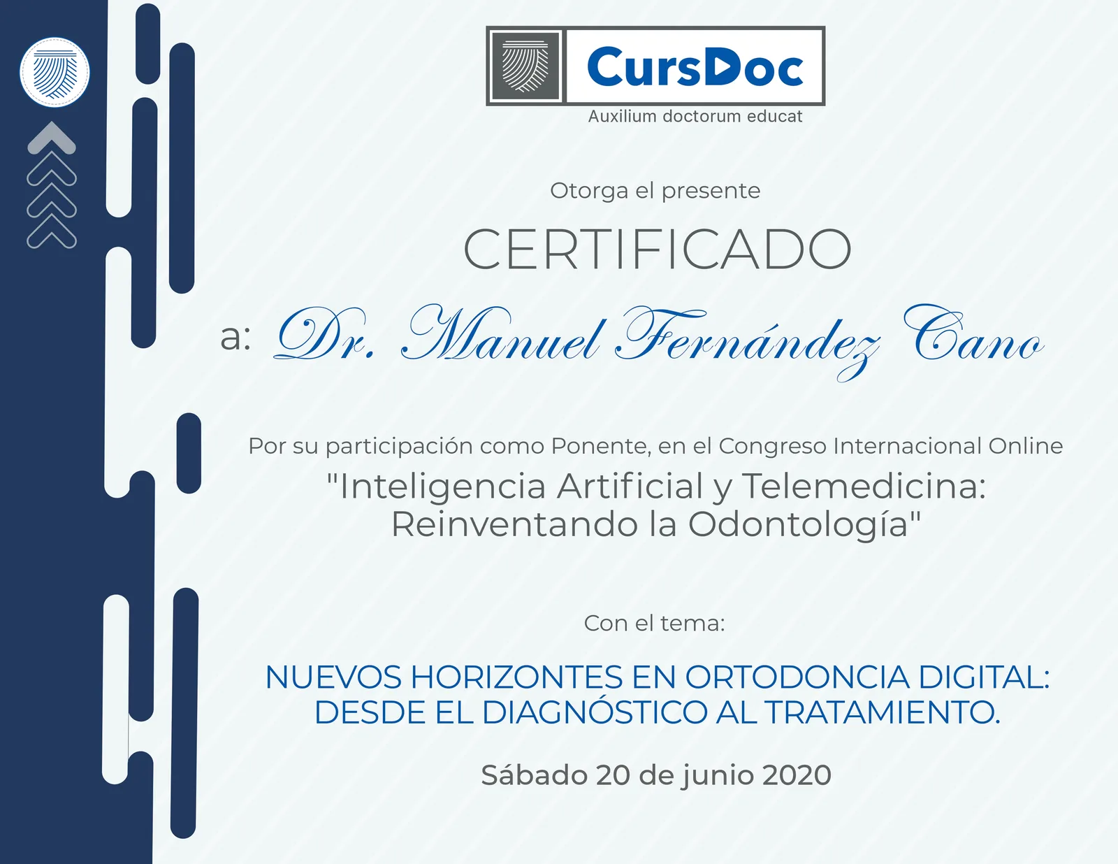 Ponente · Congreso Internacional Online "Inteligencia Artificial y Telemedicina", CursDoc, 2020