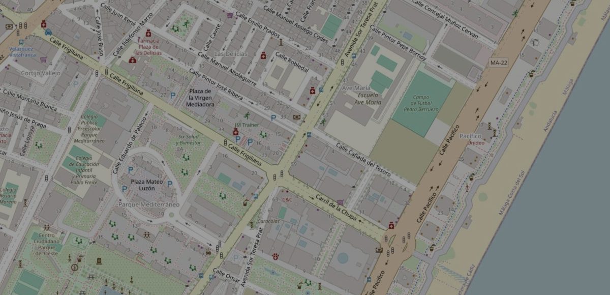 Mapa de la zona de la clínica, en la avenida Sor Teresa Prat de Málaga, junto a la playa de la Misericordia